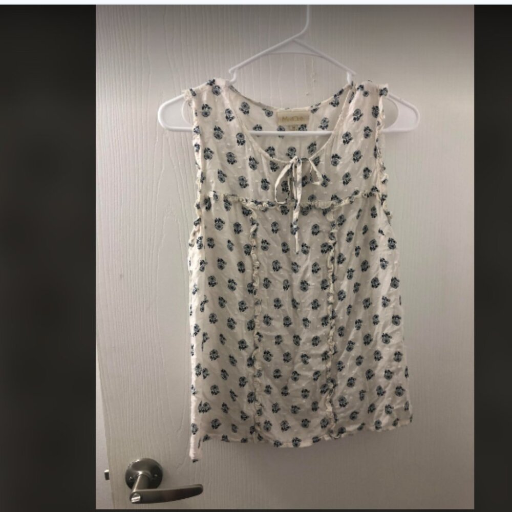 Modcloth Floral Rayon Tie Front Sleeveless Tank Blouse Sz M